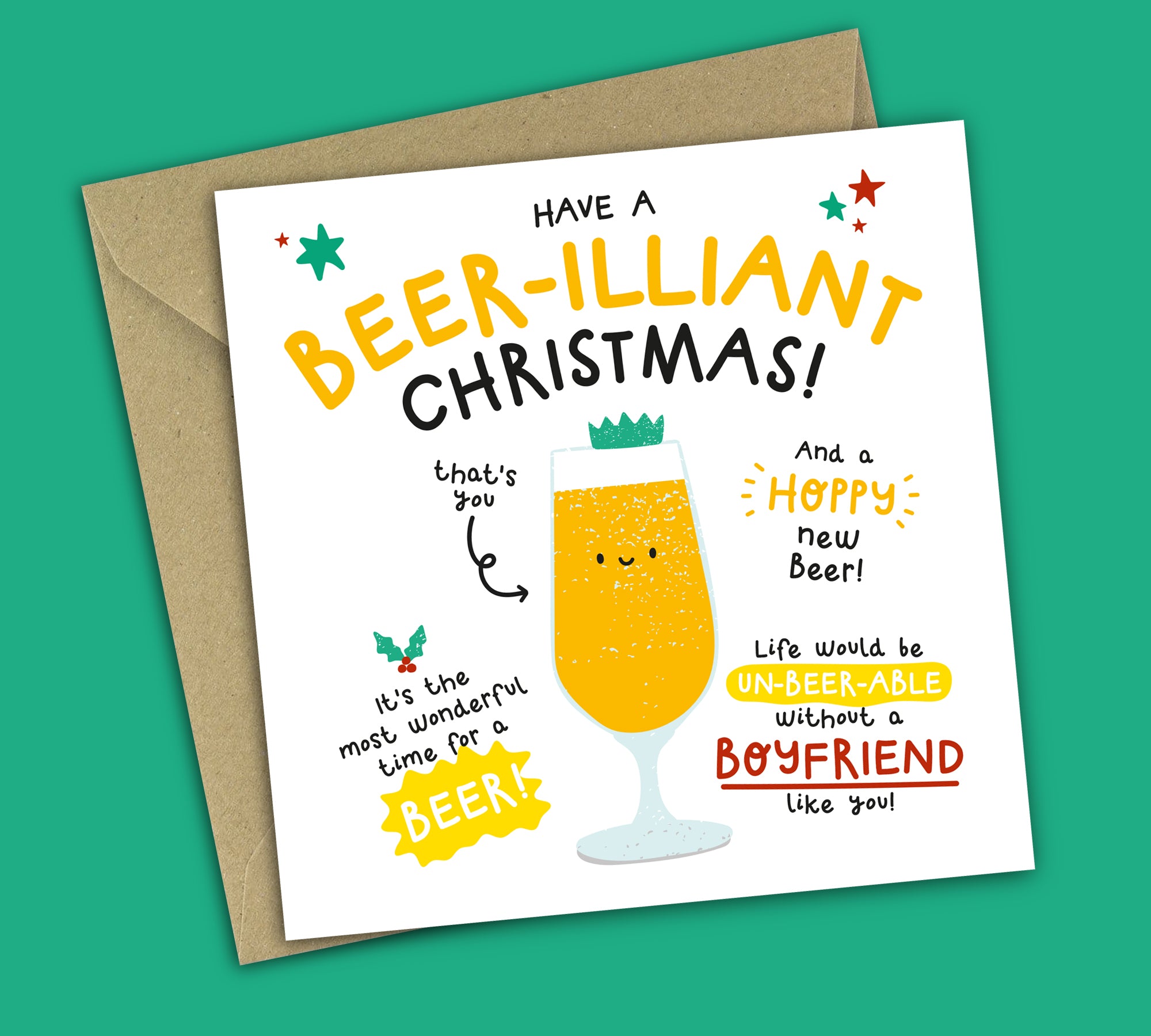 Funny Alcohol Christmas Card • Brilliant Christmas • Beer Puns • For Boyfriend