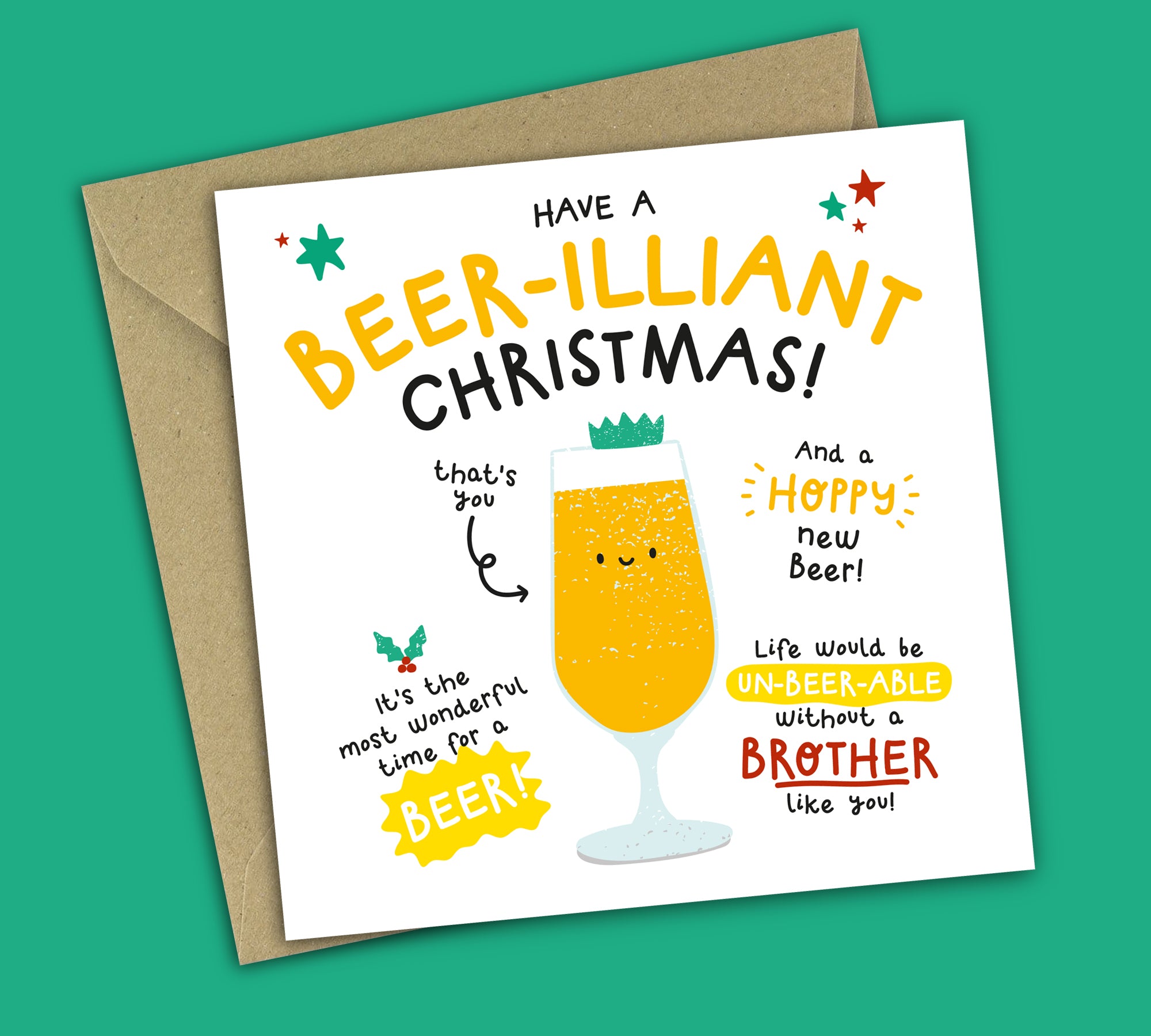 Funny Alcohol Christmas Card • Brilliant Christmas • Beer Puns • For Brother