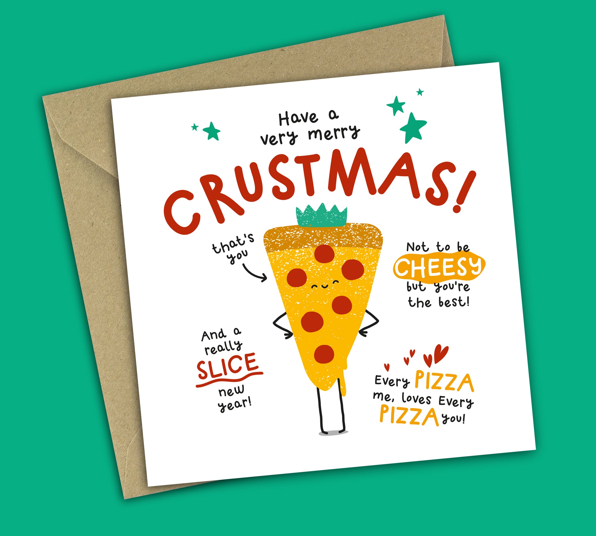 Funny Christmas Card • Merry Crustmas • Pizza Pun • For Friend
