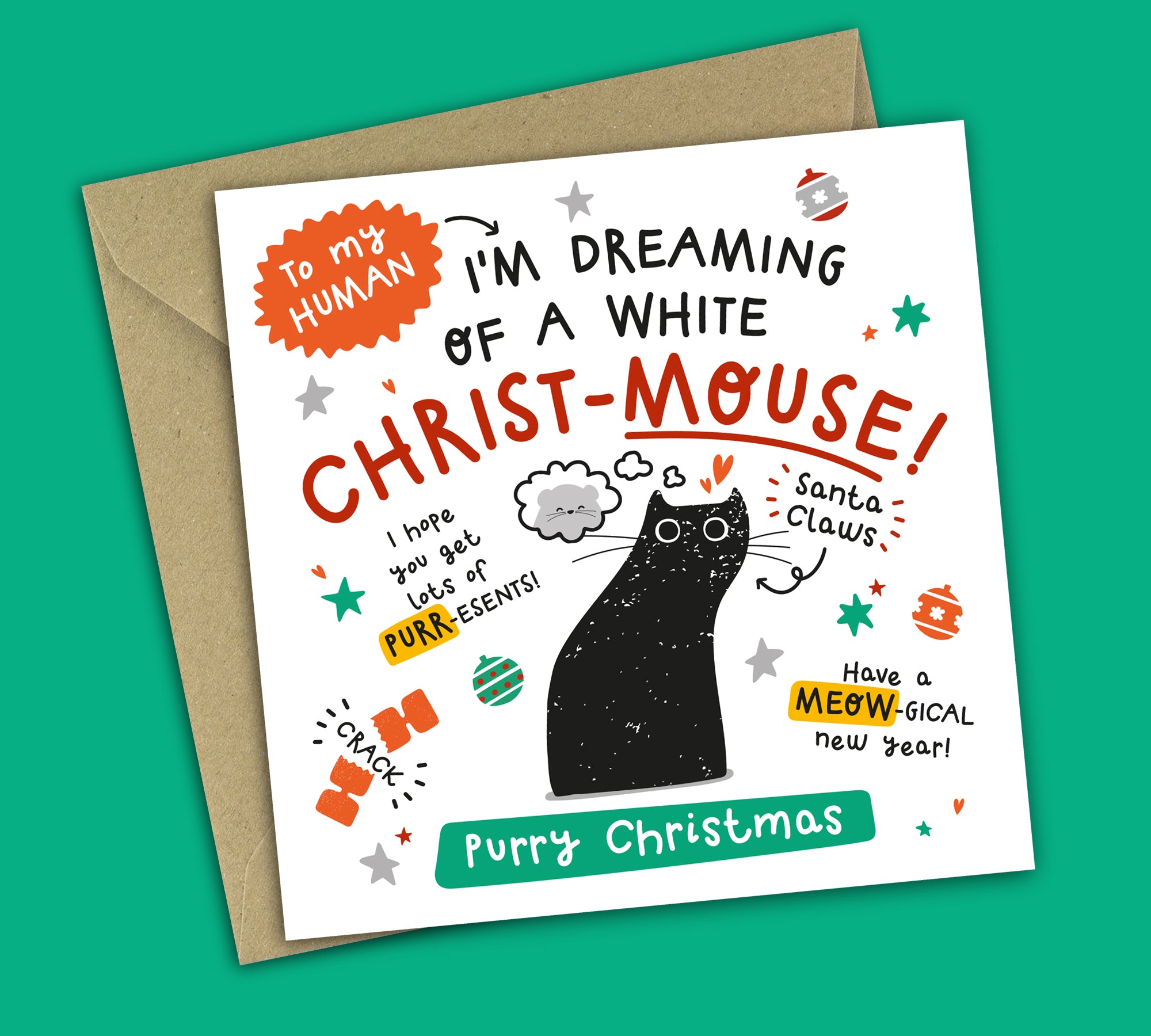 Funny Christmas Card • From The Cat • Cat Puns • Black Cat