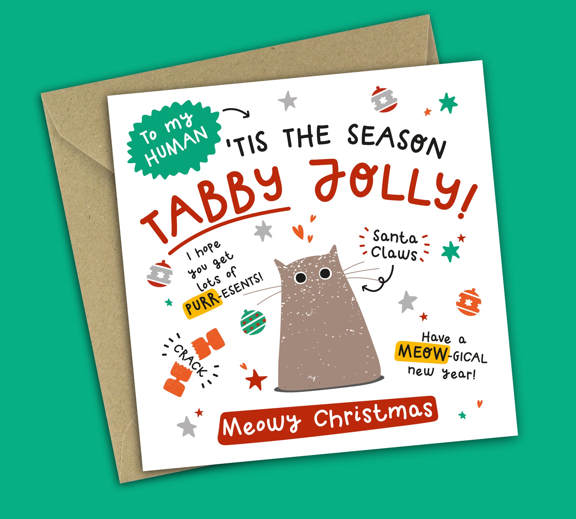 Funny Christmas Card • From The Cat • Cat Puns • Tabby Cat