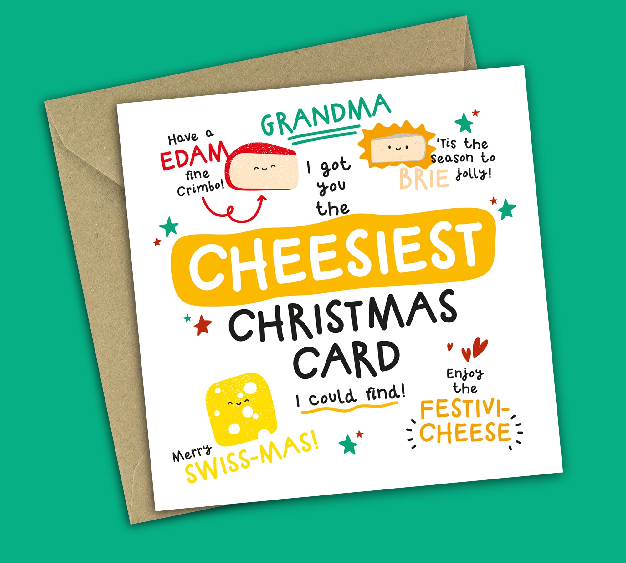 Funny Christmas Card • Cheesiest Christmas • Cheese Puns • For Grandma
