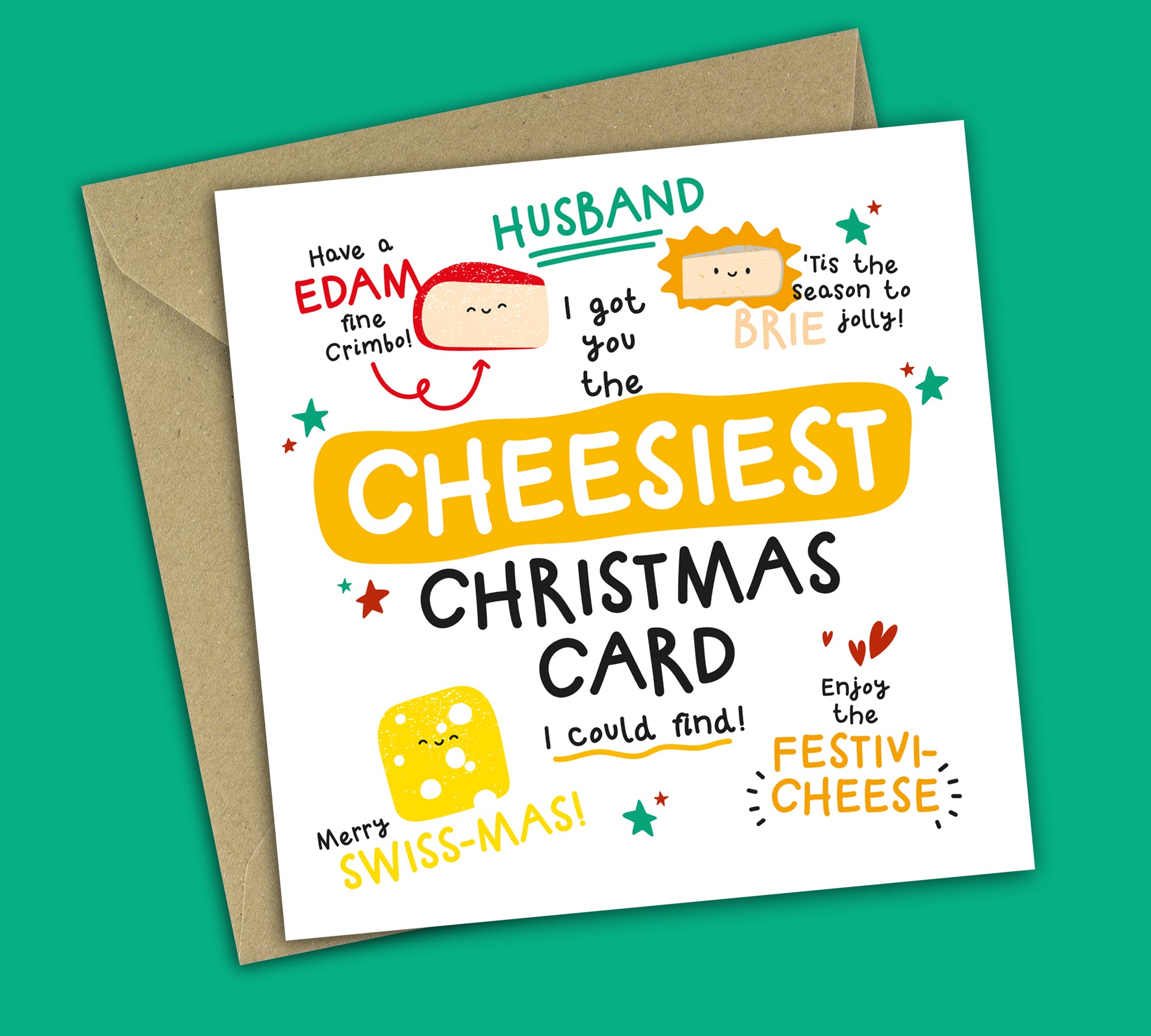 Funny Christmas Card • Cheesiest Christmas • Cheese Puns • For Husband