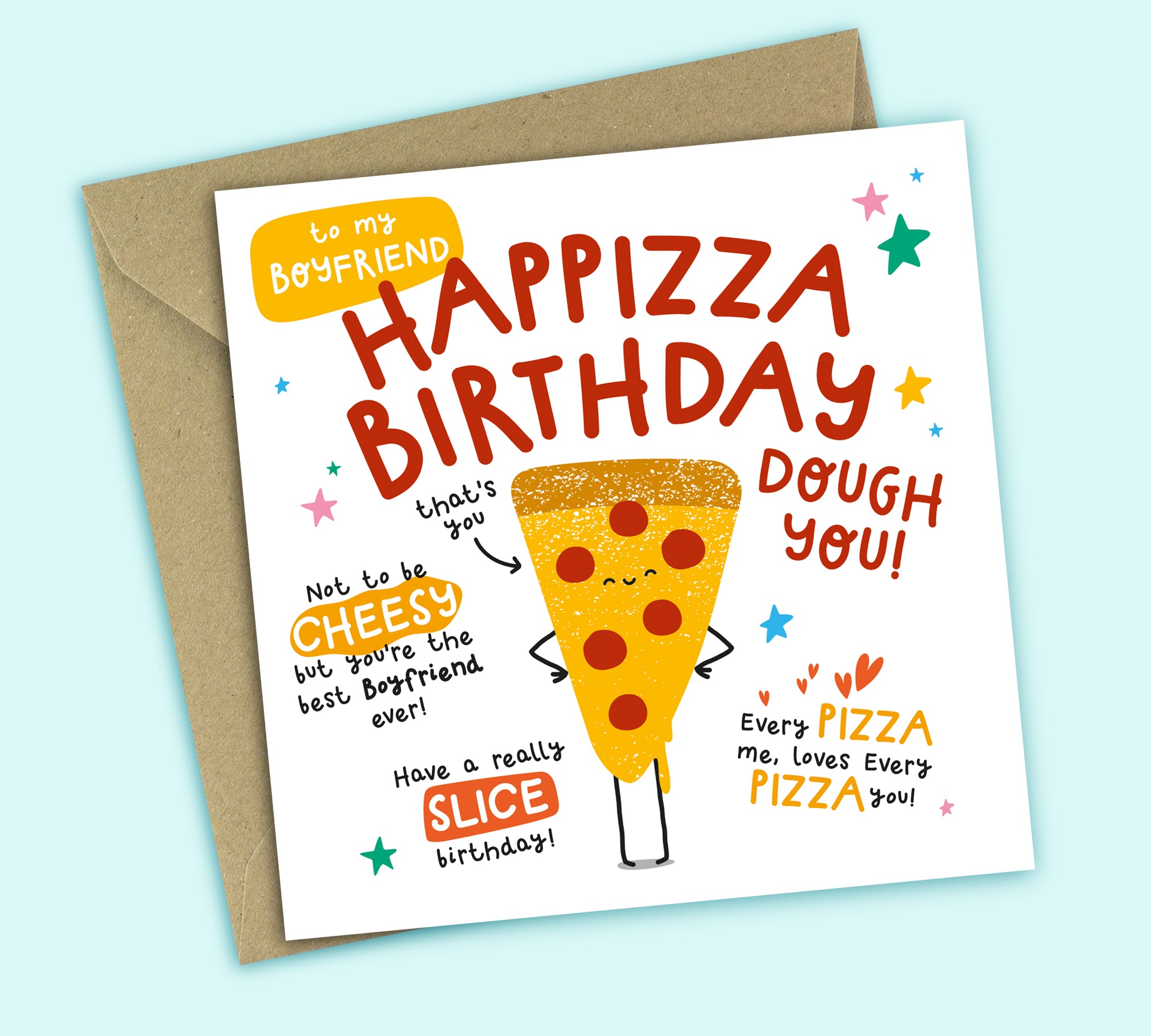 Funny Birthday Card • Happizza Birthday • Pizza Food Pun • For Boyfriend