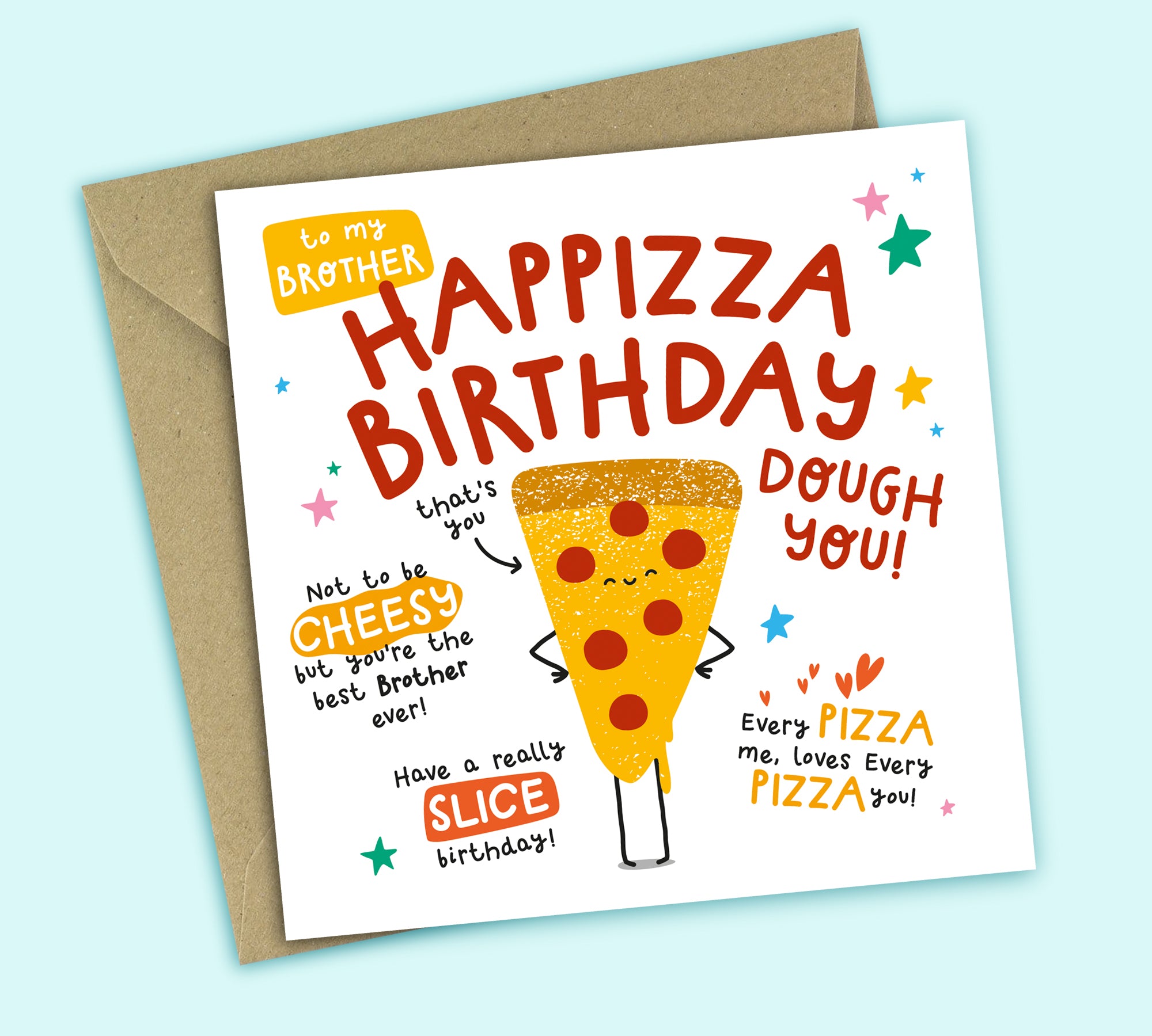 Funny Birthday Card • Happizza Birthday • Pizza Food Pun • For Brother