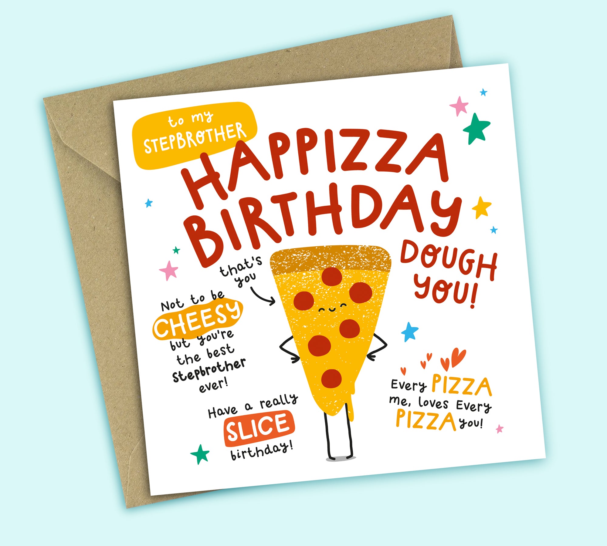 Funny Birthday Card • Happizza Birthday • Pizza Food Pun • For Stepbrother