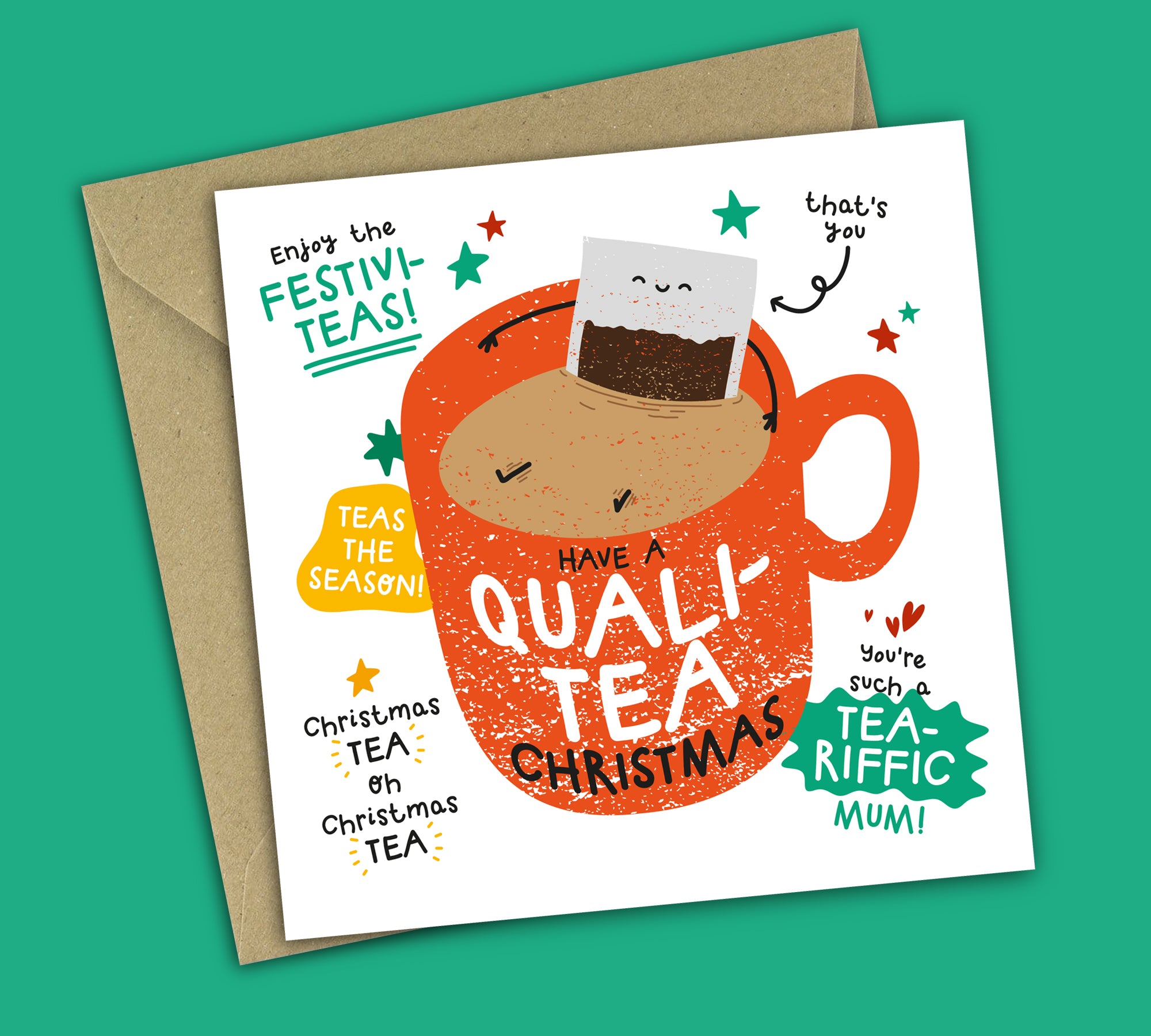 Funny Christmas Card • Tea Puns • For Mum