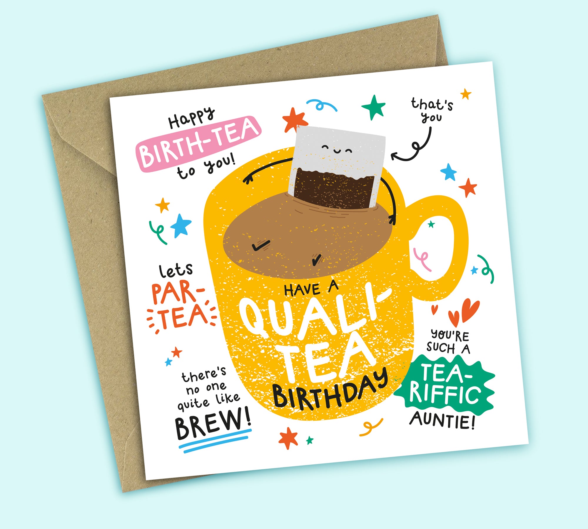 Funny Birthday Card • Tea Puns • For Auntie