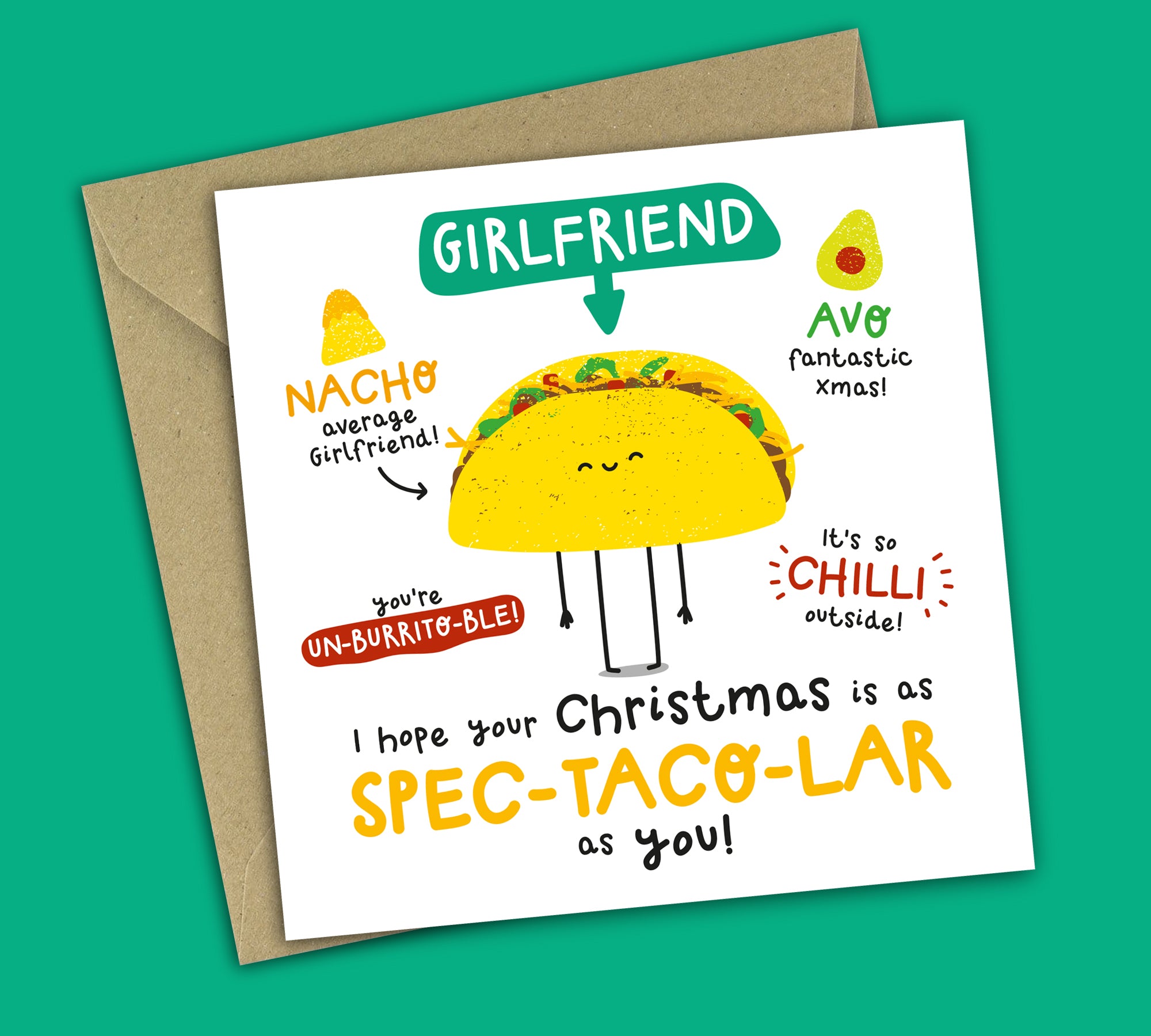 Funny Christmas Card • Spectacular Christmas • Mexican Food Pun • For Girlfriend