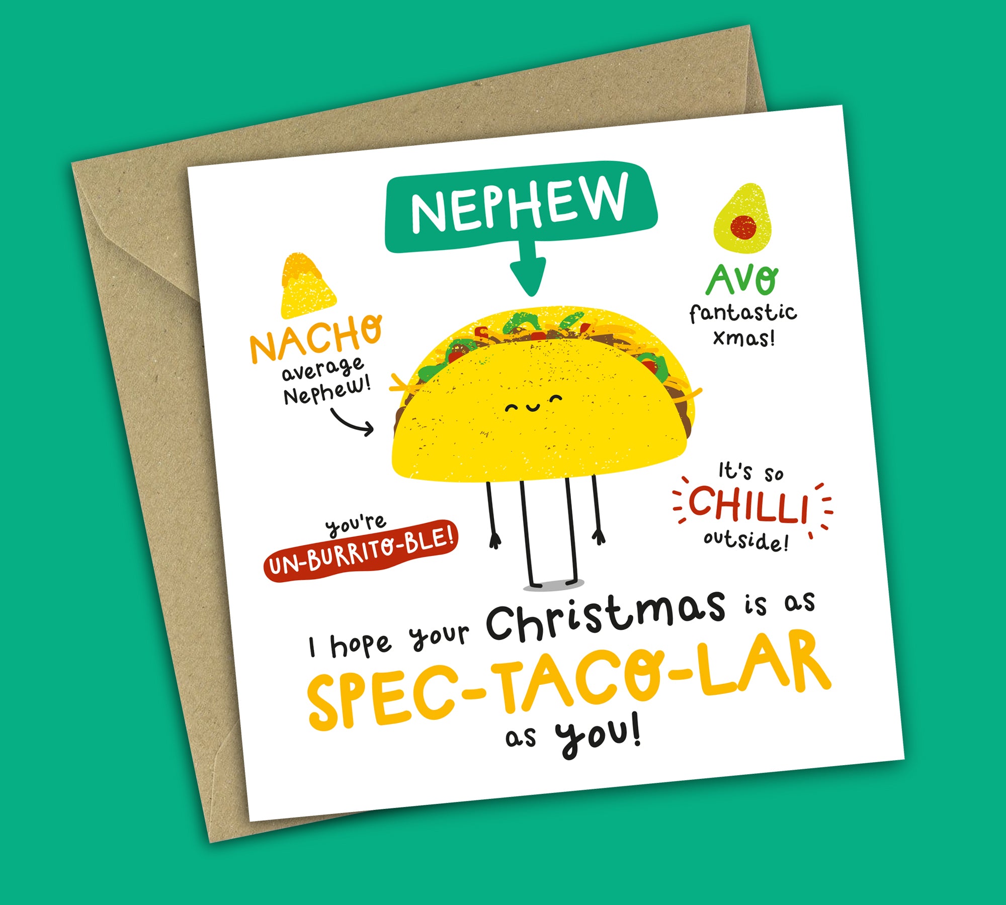 Funny Christmas Card • Spectacular Christmas • Mexican Food Pun • For Nephew