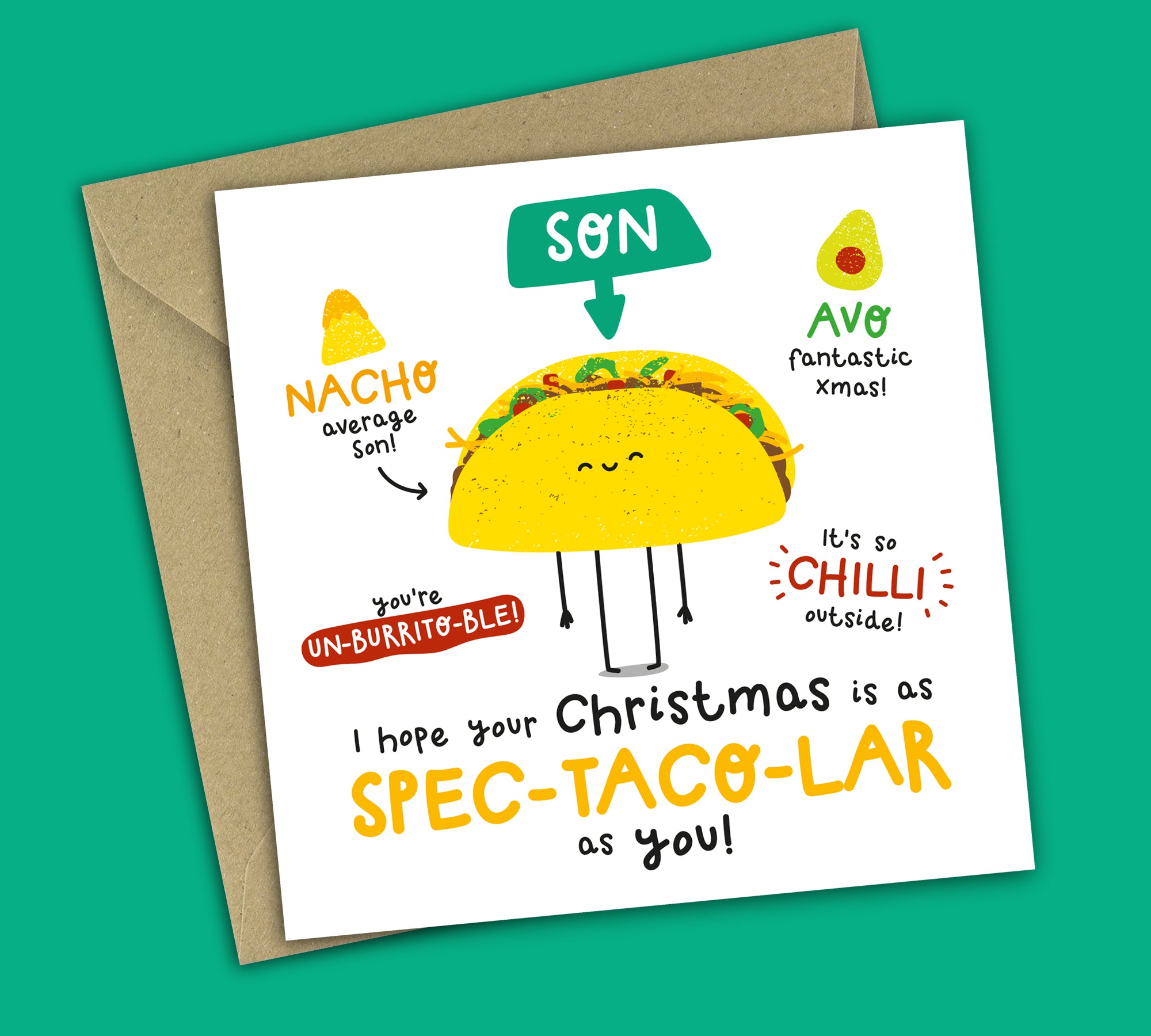 Funny Christmas Card • Spectacular Christmas • Mexican Food Pun • For Son
