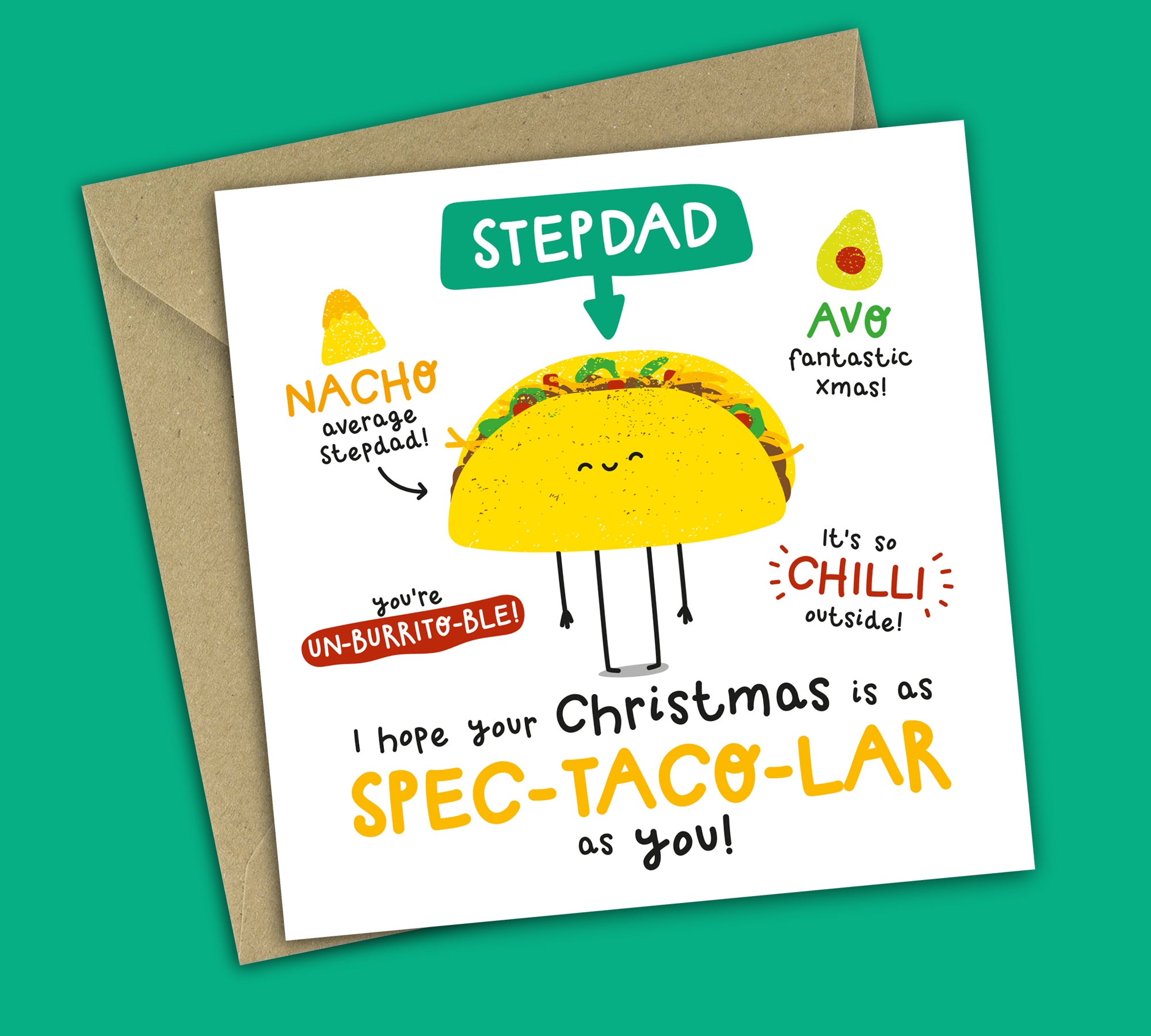 Funny Christmas Card • Spectacular Christmas • Mexican Food Pun • For Stepdad