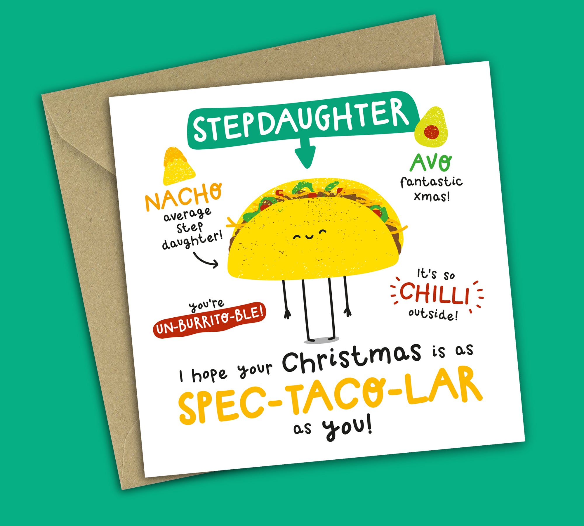 Funny Christmas Card • Spectacular Christmas • Mexican Food Pun • For Stepdaughter