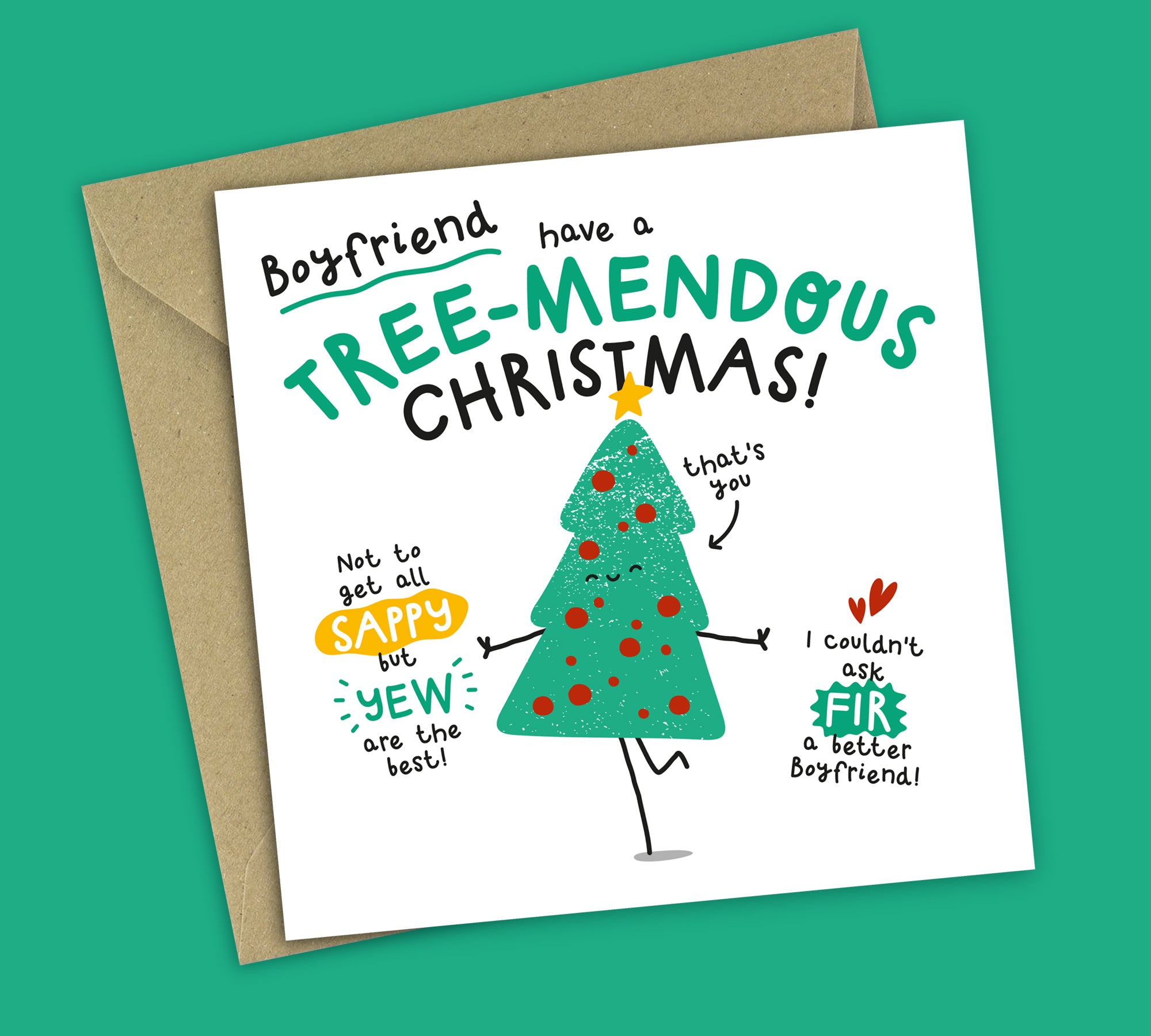Funny Christmas Card • Tree Pun • For Boyfriend