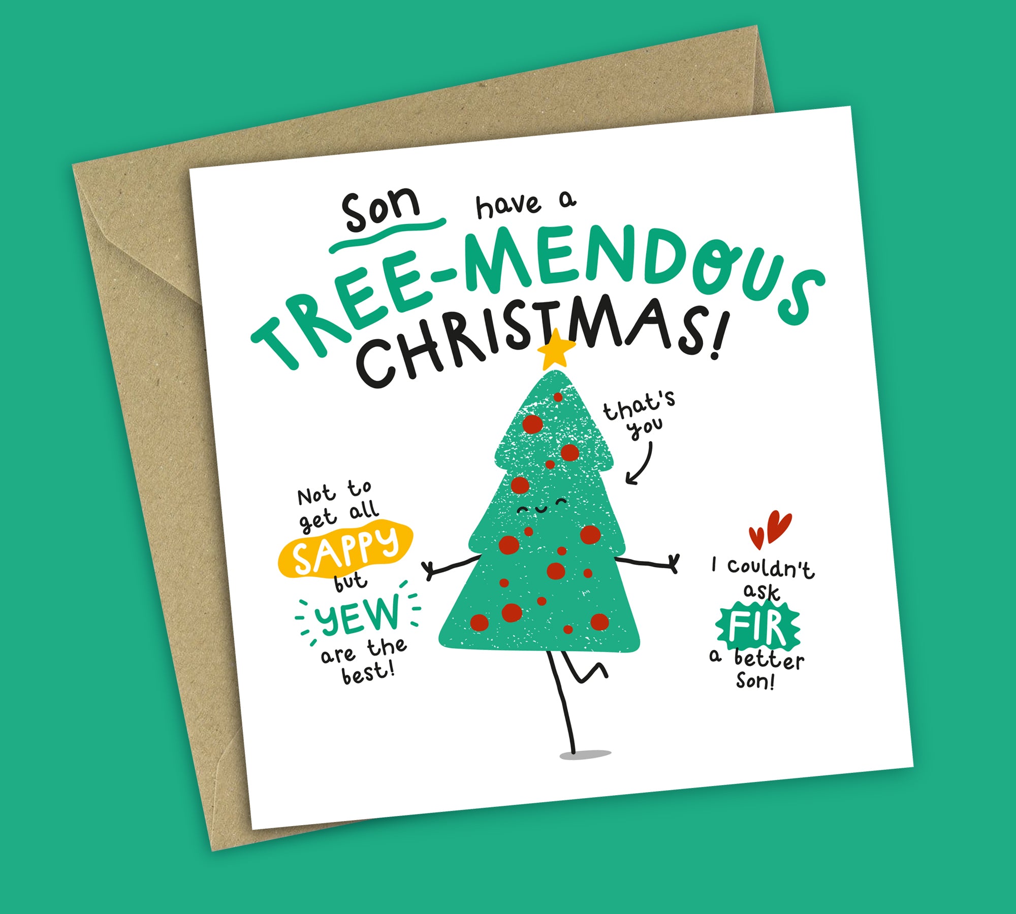 Funny Christmas Card • Tree Pun • For Son