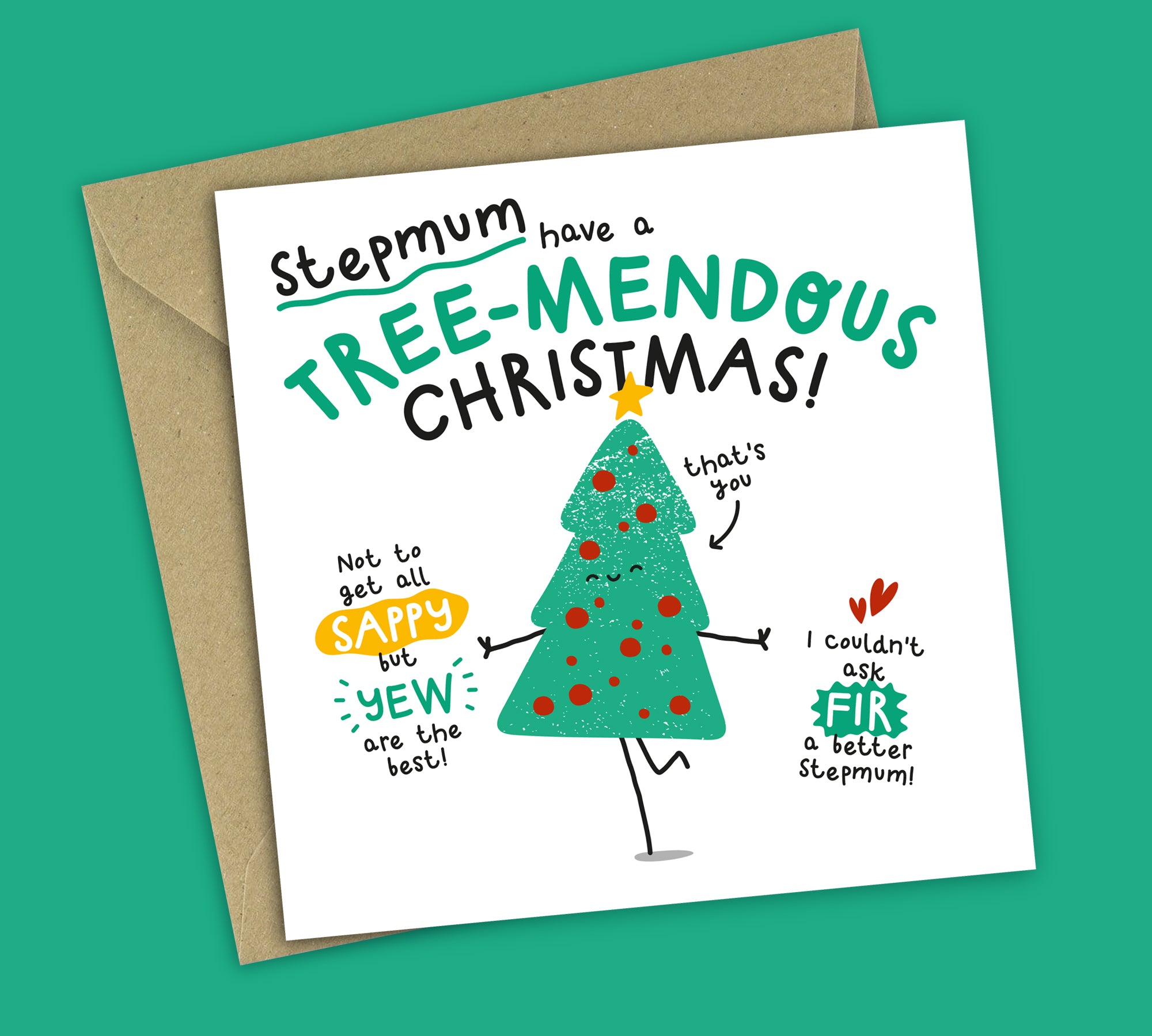 Funny Christmas Card • Tree Pun • For Stepdad