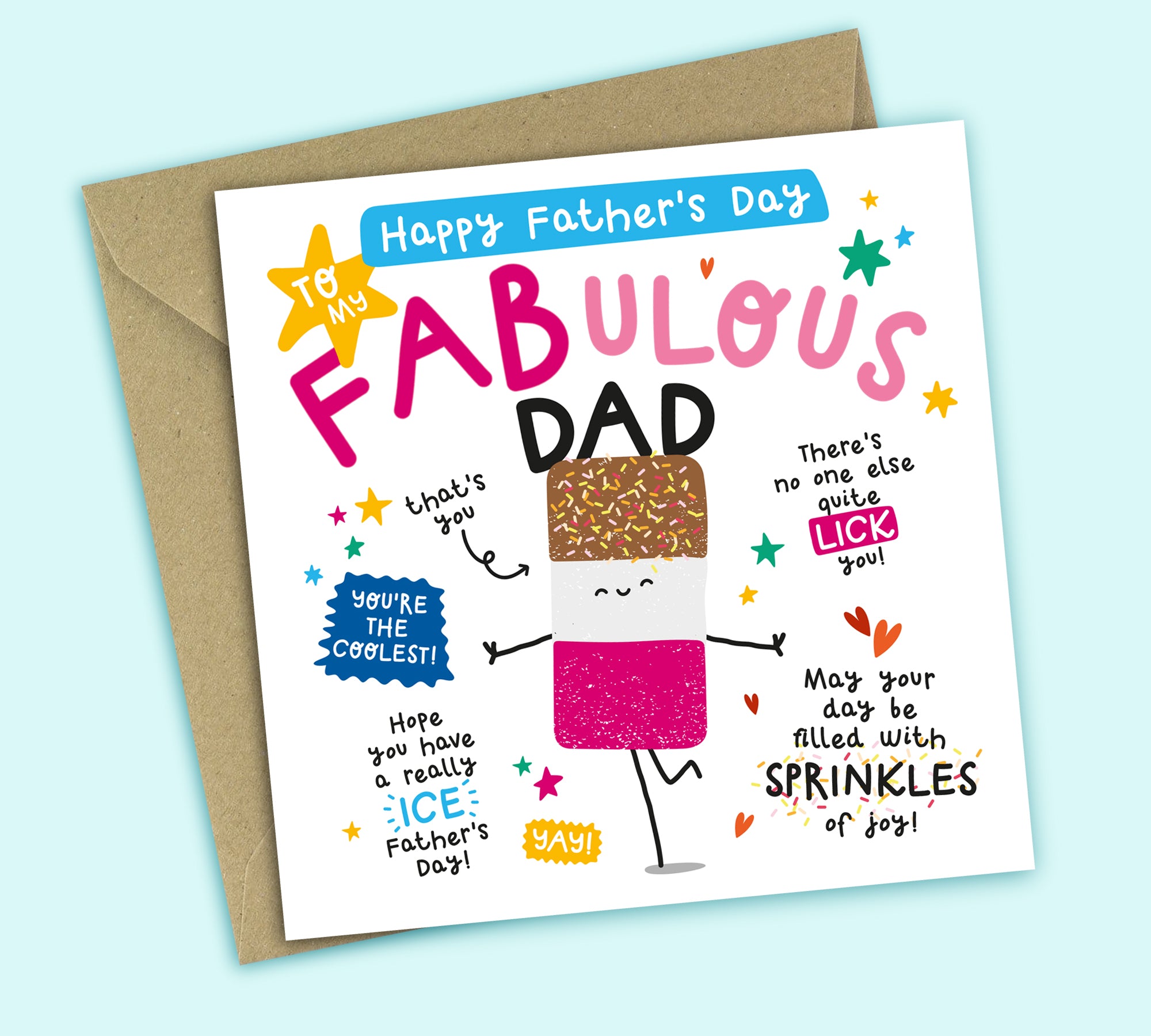 Funny Father's Day Card • To My Fabulous Dad • Ice Lolly Pun • For Dad