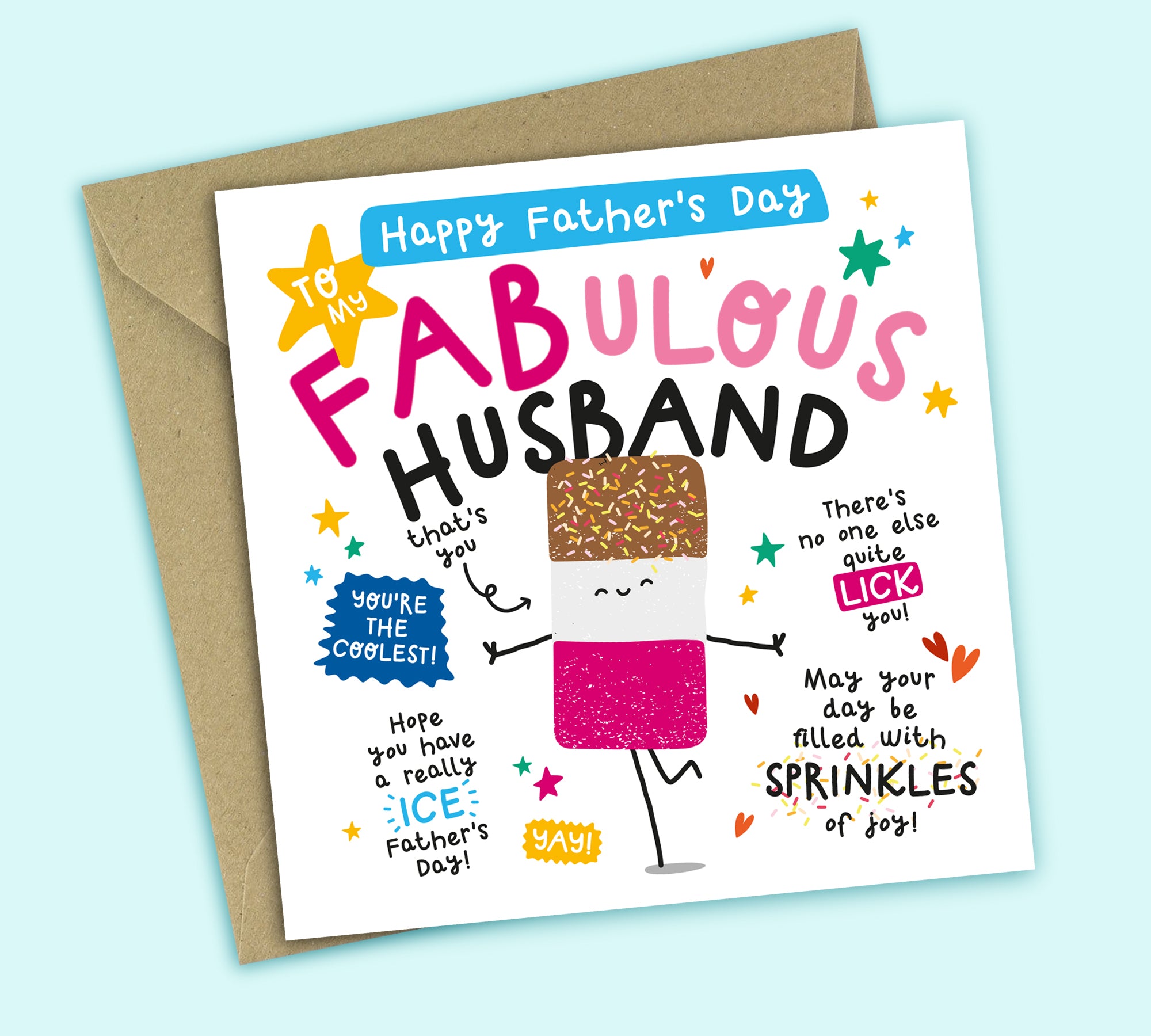 Funny Father's Day Card • To My Fabulous Husband • Ice Lolly Pun • For Husband
