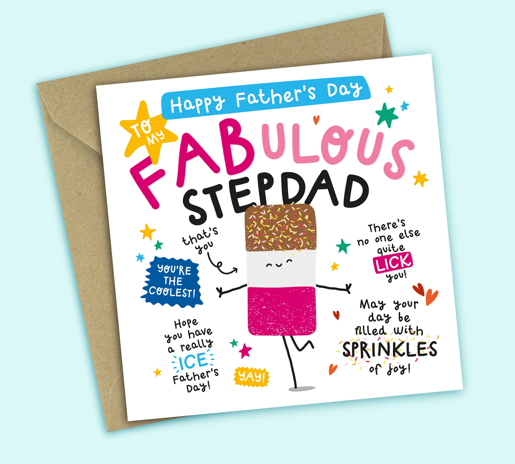 Funny Father's Day Card • To My Fabulous Stepdad • Ice Lolly Pun • For Step Dad