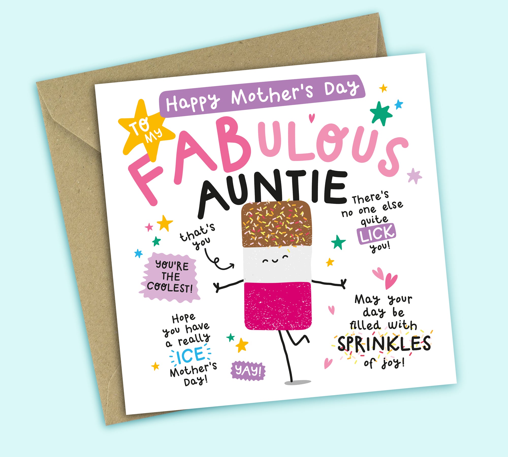 Funny Mother's Day Card • To My Fabulous Auntie • Ice Lolly Pun • For Auntie