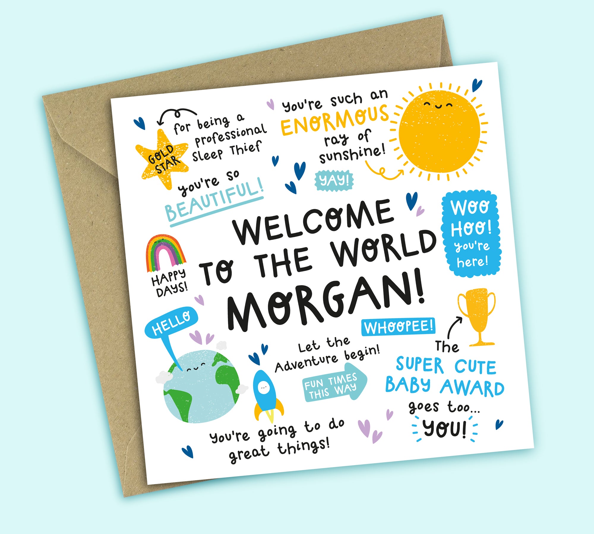 Personalised Funny New Baby Card • Welcome To The World • Baby Boy • Congratulations