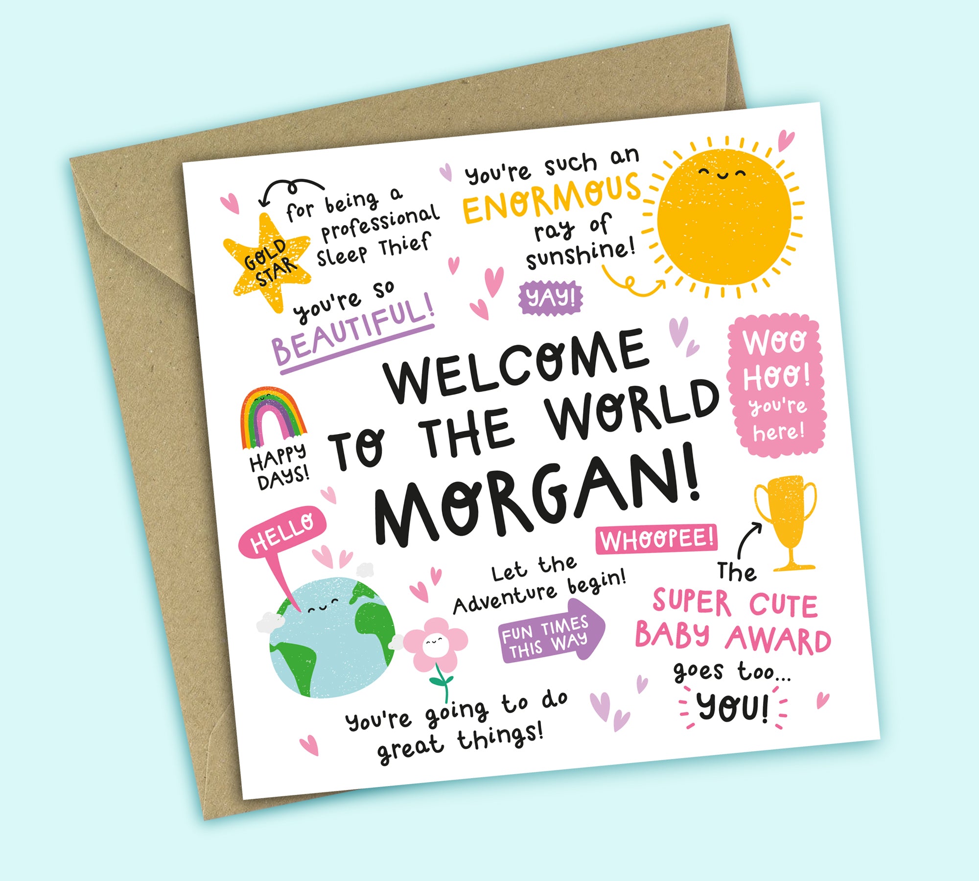 Personalised Funny New Baby Card • Welcome To The World • Baby Girl • Congratulations