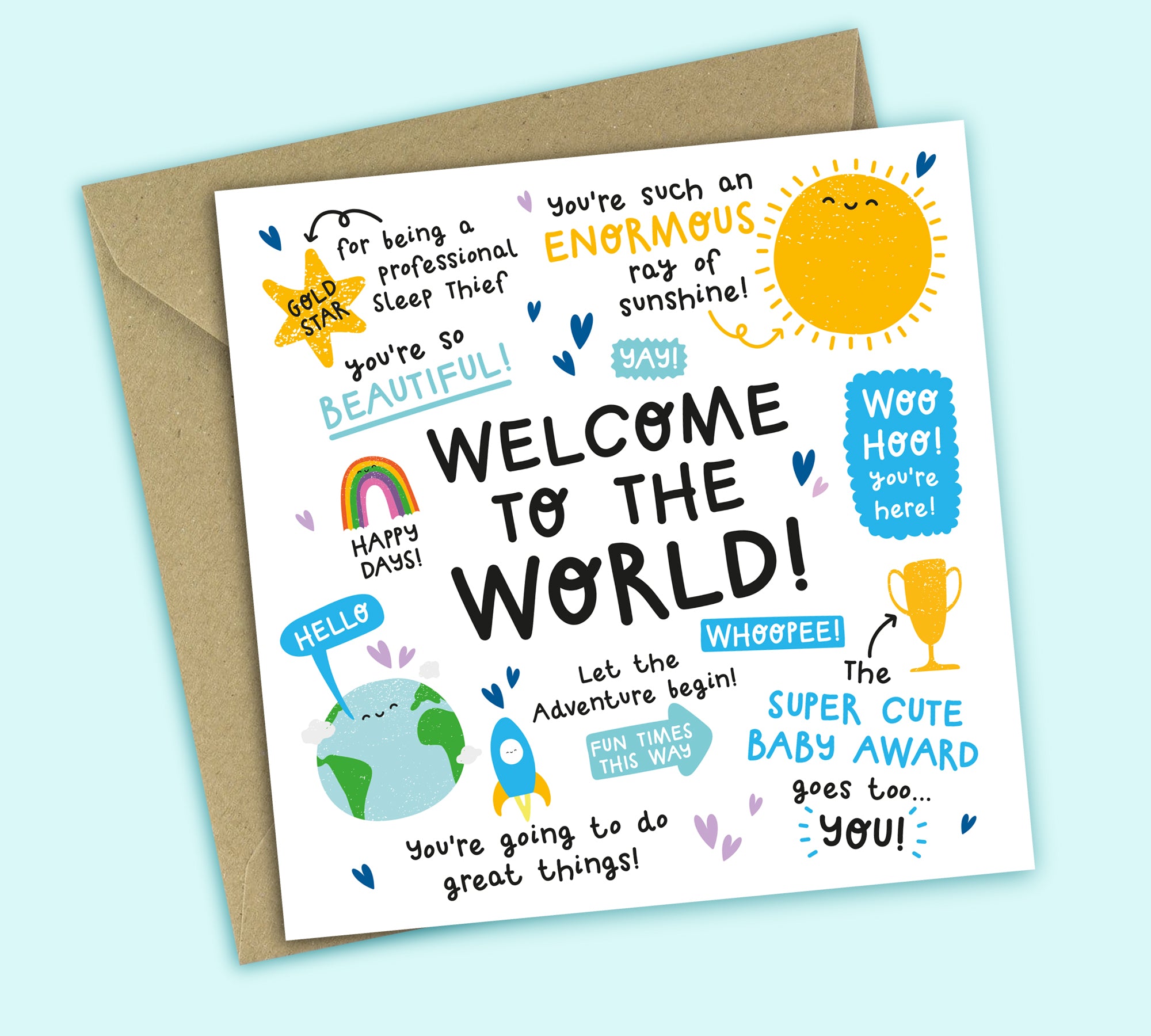 Funny New Baby Card • Welcome To The World • Baby Boy • Congratulations