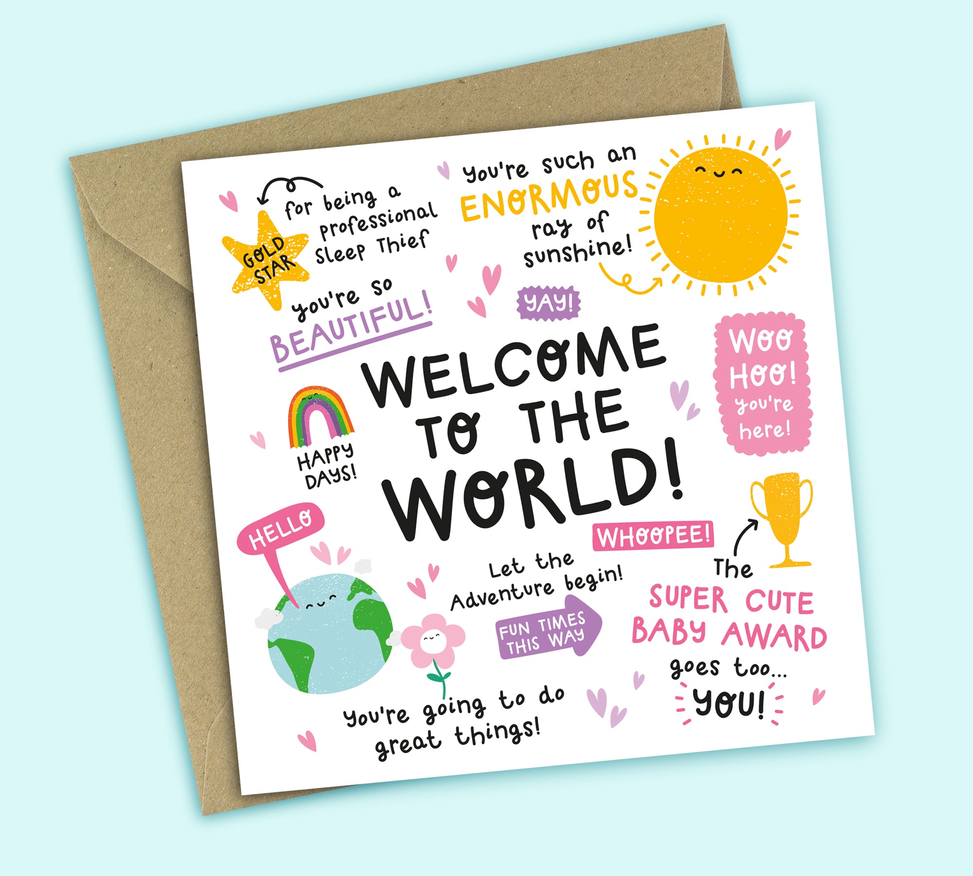 Funny New Baby Card • Welcome To The World • Baby Girl • Congratulations